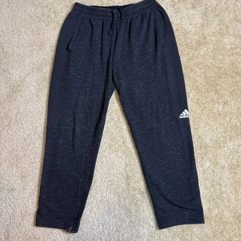 Adidas Sweatpants‎ Mens L Black Heather Tapered Jogger Athletic Zip Hem